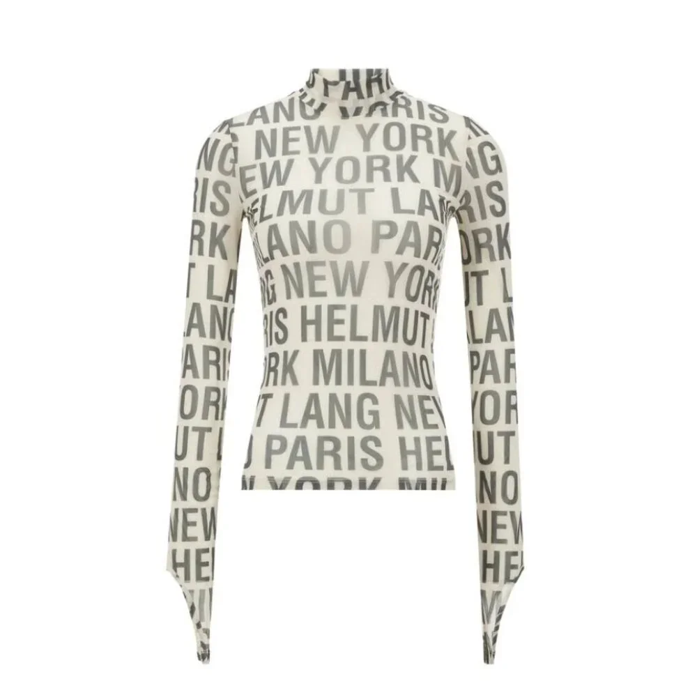 New With Tags Helmut Lang Black Logo Print Long Sleeve Top on Cream - Picture 2 of 14
